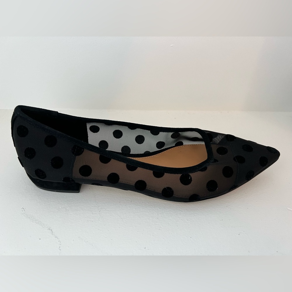 Adorable J.Crew Sheer Polka Dot black pointy toe flats! Size 9.5